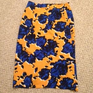 Yellow and blue pencil skirt floral